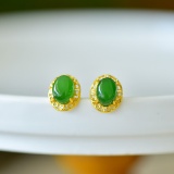 A Pair of Exquisite Sterling Silver-Gold Plated Inlaid Jasper Earrings