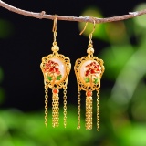 Exquisite Sterling Silver-Gold Plated Inlaid White Jade Earrings