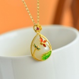 Exquisite Sterling Silver-Gold Plated Inlaid White Jade Jewelry Set