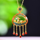 Exquisite Sterling Silver-Gold Plated Inlaid Jasper Pendant