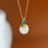 Exquisite Sterling Silver-Gold Plated Inlaid White Jade Pendant