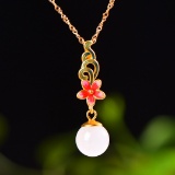 Exquisite Sterling Silver-Gold Plated Inlaid White Jade Jewelry Set
