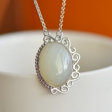 Exquisite Sterling Silver Inlaid White Jade Pendant