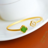 An Exquisite Sterling Silver-Gold Plated Inlaid Jasper Bangle