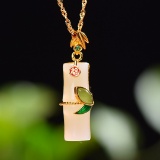 Exquisite Sterling Silver-Gold Plated Inlaid White Jade Pendant