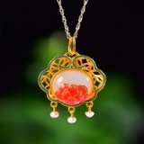 Exquisite Sterling Silver-Gold Plated Inlaid White Jade Pendant
