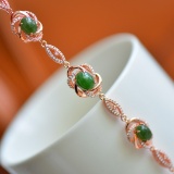 Exquisite Sterling Silver-Gold Plated Inlaid Jasper Bracelet