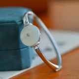 Exquisite Sterling Silver Inlaid White Jade Bangle
