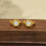Exquisite Sterling Silver-Gold Plated Inlaid White Jade Earrings