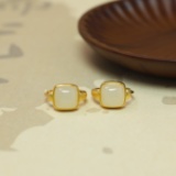 Exquisite Sterling Silver-Gold Plated Inlaid White Jade Earrings