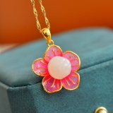 Exquisite Sterling Silver-Gold Plated Inlaid White Jade Pendant