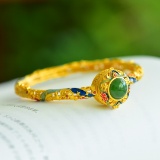 An Exquisite Sterling Silver-Gold Plated Inlaid Jasper Bangle