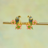 Exquisite Sterling Silver-Gold Plated Inlaid Jasper Earrings