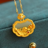 Exquisite Sterling Silver-Gold Plated Inlaid White Jade Pendant