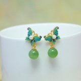 Exquisite Sterling Silver-Gold Plated Inlaid Jasper Earrings