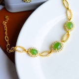 Exquisite Sterling Silver-Gold Plated Inlaid Jasper Bracelet