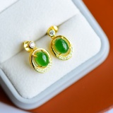 A Pair of Exquisite Sterling Silver-Gold Plated Inlaid Jasper Earrings