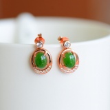 A Pair of Exquisite Sterling Silver-Gold Plated Inlaid Jasper Earrings
