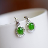 A Pair of Exquisite Sterling Silver Inlaid Jasper Earrings