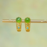 Exquisite Sterling Silver-Gold Plated Inlaid Jasper Earrings