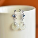 A Pair of Exquisite Sterling Silver Inlaid White Jade Earrings