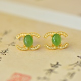 A Pair of Exquisite Sterling Silver-Gold Plated Inlaid Jasper Earrings