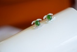 A Pair of Exquisite Sterling Silver Inlaid Jasper Earrings