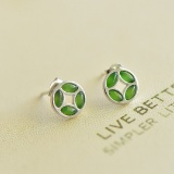 A Pair of Exquisite Sterling Silver Inlaid Jasper Earrings