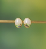 Exquisite Sterling Silver-Gold Plated Inlaid White Jade Earrings