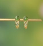 Exquisite Sterling Silver-Gold Plated Inlaid Jasper Earrings