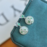 A Pair of Exquisite Sterling Silver Inlaid White Jade Earrings