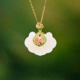 Exquisite Sterling Silver-Gold Plated Inlaid White Jade Pendant