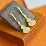 A Pair of Exquisite Sterling Silver-Gold Plated Inlaid White Jade Earrings