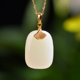 Exquisite Sterling Silver-Gold Plated Inlaid White Jade Pendant
