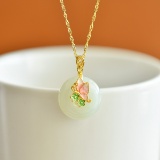 An Exquisite Sterling Silver-Gold Plated Inlaid White Jade Pendant