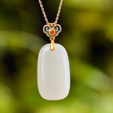 Exquisite Sterling Silver-Gold Plated Inlaid White Jade Pendant