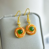 A Pair of Exquisite Sterling Silver-Gold Plated Inlaid Jasper Earrings