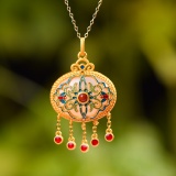 Exquisite Sterling Silver-Gold Plated Inlaid White Jade Jewelry Set