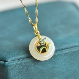 Exquisite Sterling Silver-Gold Plated Inlaid White Jade Pendant