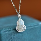 An Exquisite Sterling Silver Inlaid White Jade Pendant