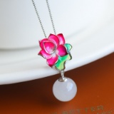Exquisite Sterling Silver Inlaid White Jade Pendant