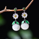 Exquisite Sterling Silver Inlaid White Jade Earrings