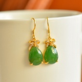 A Pair of Exquisite Sterling Silver-Gold Plated Inlaid Jasper Earrings