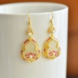 A Pair of Exquisite Sterling Silver-Gold Plated Inlaid White Jade Earrings