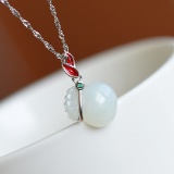 Exquisite Sterling Silver Inlaid White Jade Pendant
