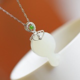 Exquisite Sterling Silver Inlaid White Jade Pendant