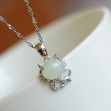 Exquisite Sterling Silver Inlaid White Jade Pendant