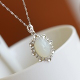 Exquisite Sterling Silver Inlaid White Jade Pendant