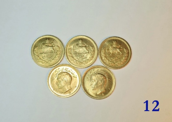 Lot of (5) Iran Gold 1-Pahlavi Coins (1951-74)