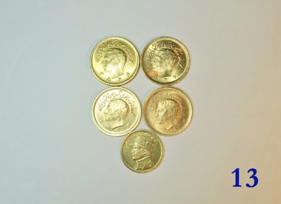 Lot of (5) Asst Iran Gold Coins
